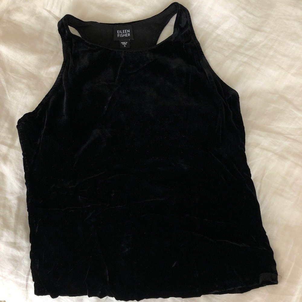 Eileen Fisher black stretch velvet racer back top